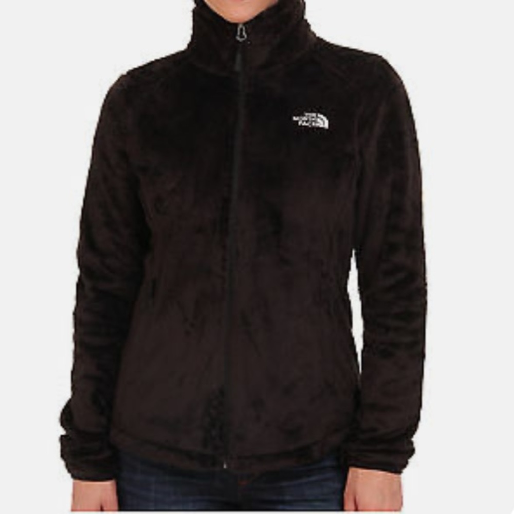The North Face is women's full zip black fleece fuzzy jacket coat